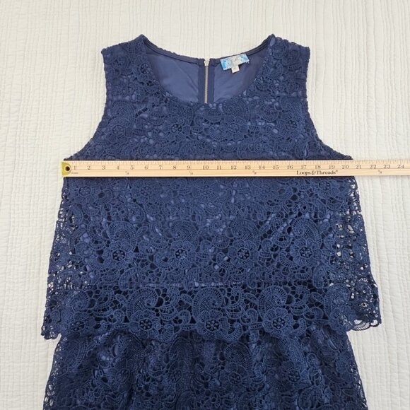 J Gee Tiered Eyelet Lace Dress Women’s XL Navy Blue Sleeveless Lined EUC VTG - Picture 6 of 14